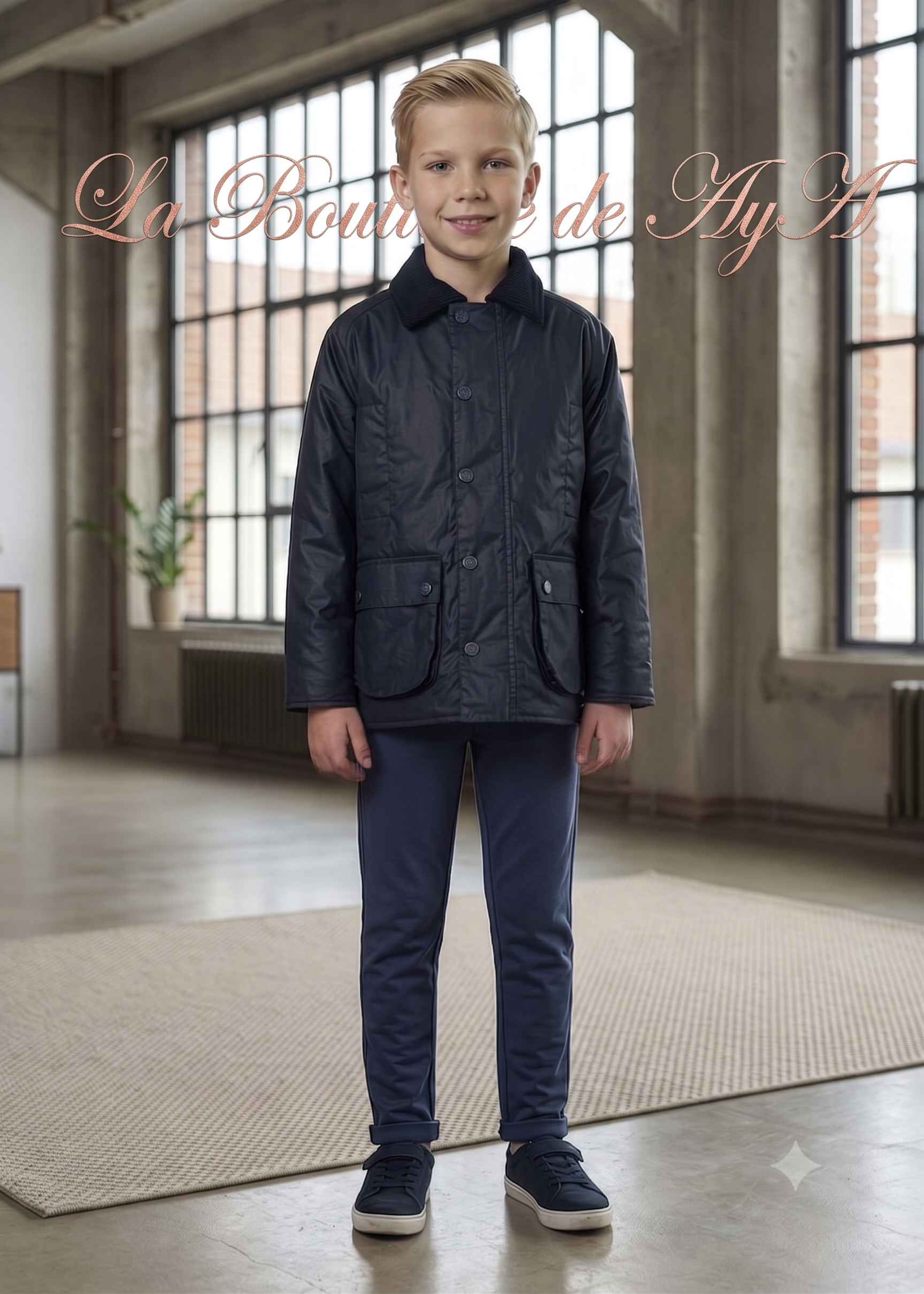 Moda de niño de invierno con camisa, jersey y pantalón de pana - La Boutique de AyA