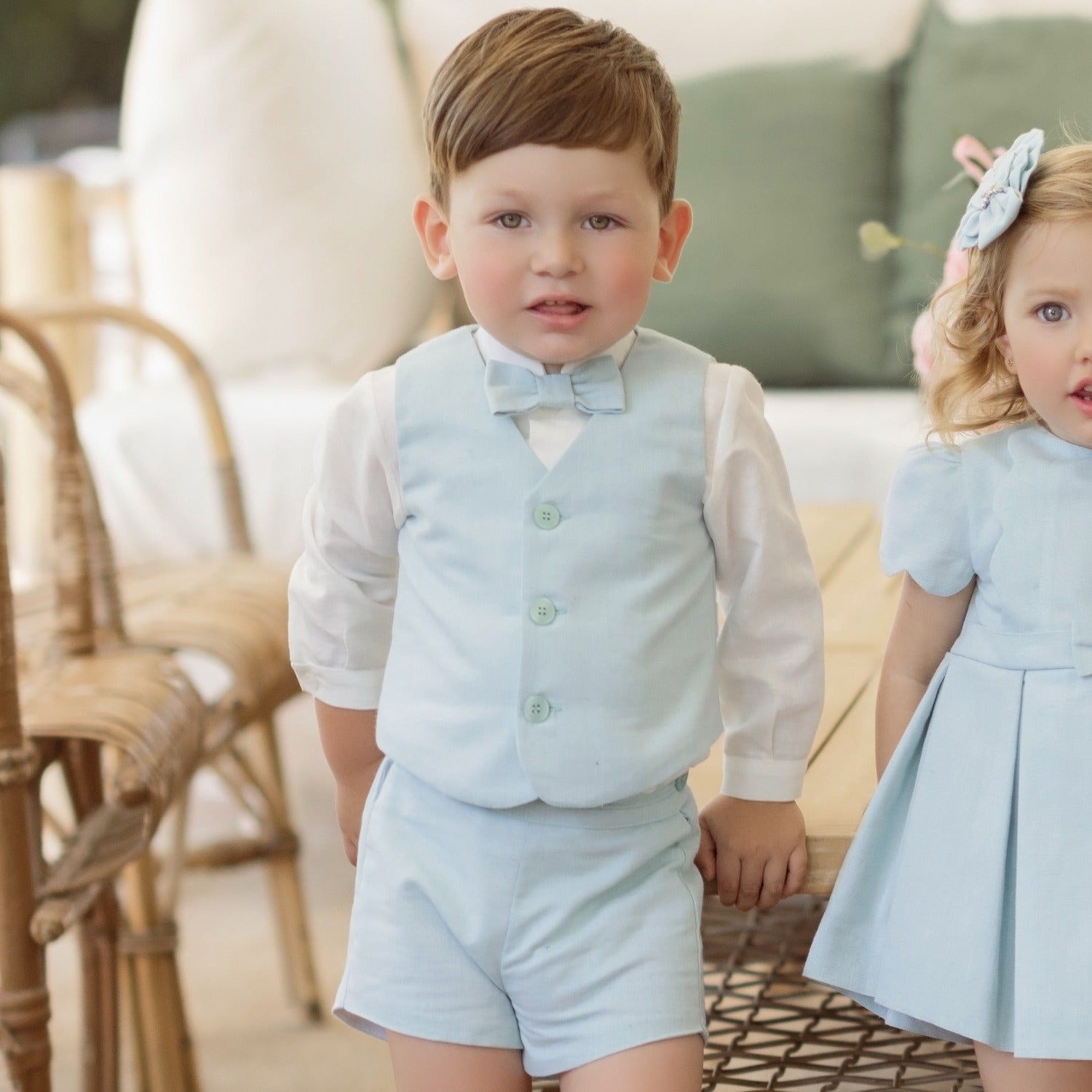 CONJUNTO, CHALECO y PAJARITA BEBE NIÑO VERDE AGUA MIRANDA 0137 - La boutique de AyA Miranda