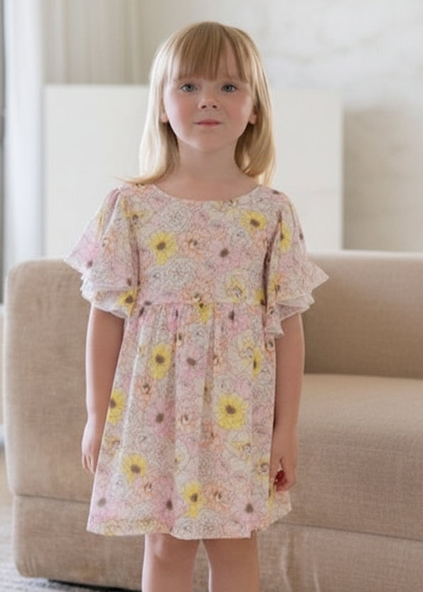 Vestido niña flores manga volante | Miranda 0256