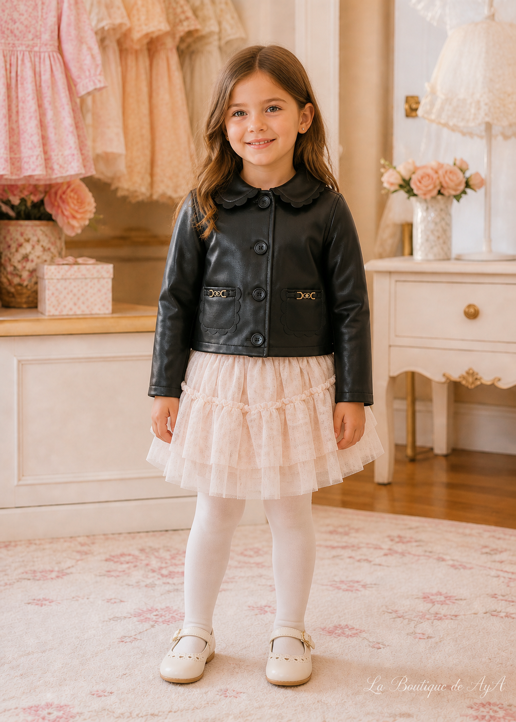 Chaqueta pu Negro Mayoral para niña 04410-026 - foto con modelo