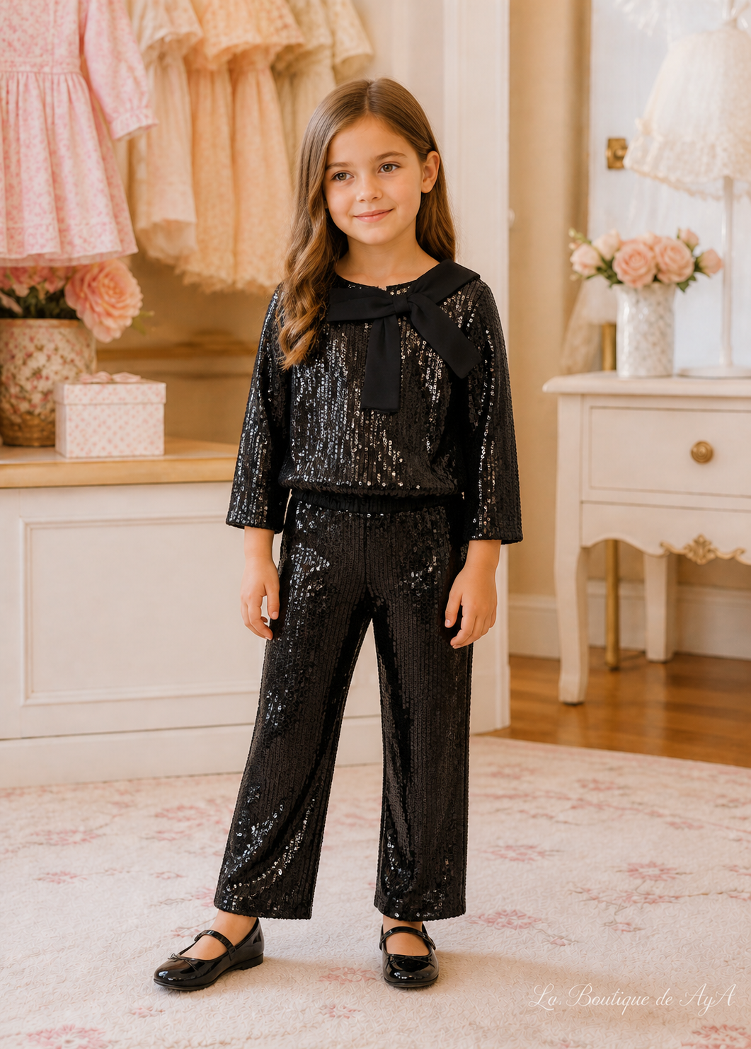 Conj. pantalon lentejuelas Negro Mayoral para niña 04528-086 - foto con modelo