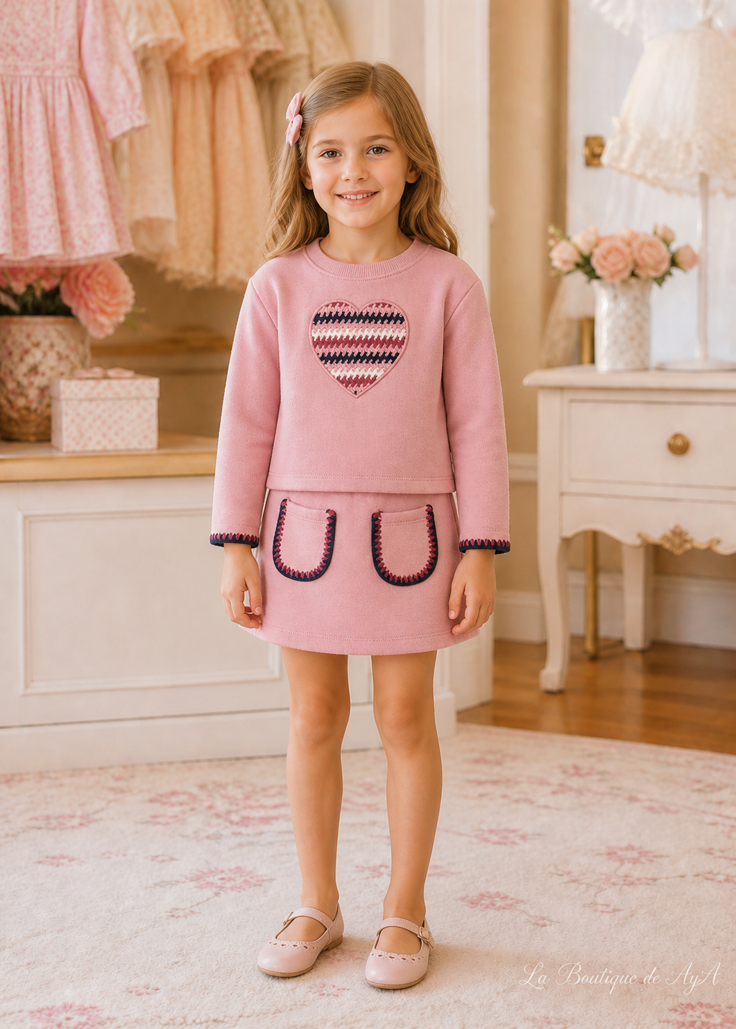 Conj. falda felpa Rosa pastel Mayoral para niña 04932-053 - foto con modelo