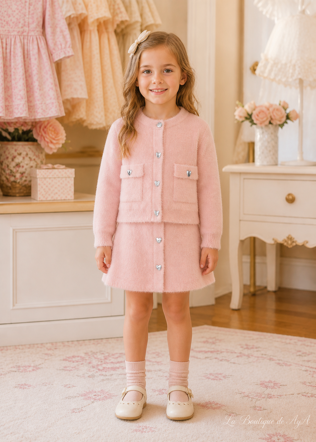 Conj. falda tricot pelo Rosa pastel Mayoral para niña 04935-033 - foto con modelo