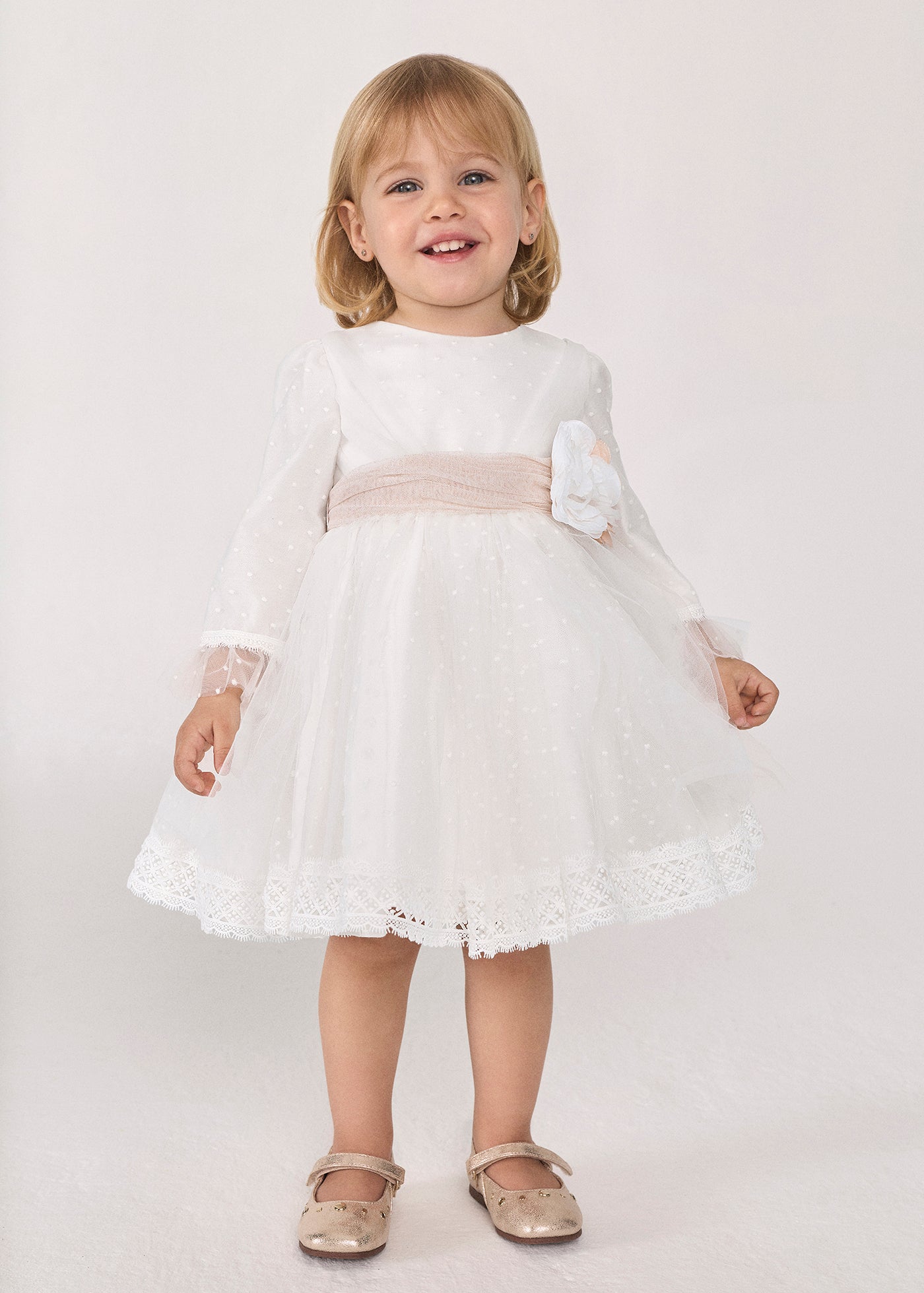 Vestido tul plisado nata para bebé niña Abel & Lula 05503 - imagen 2