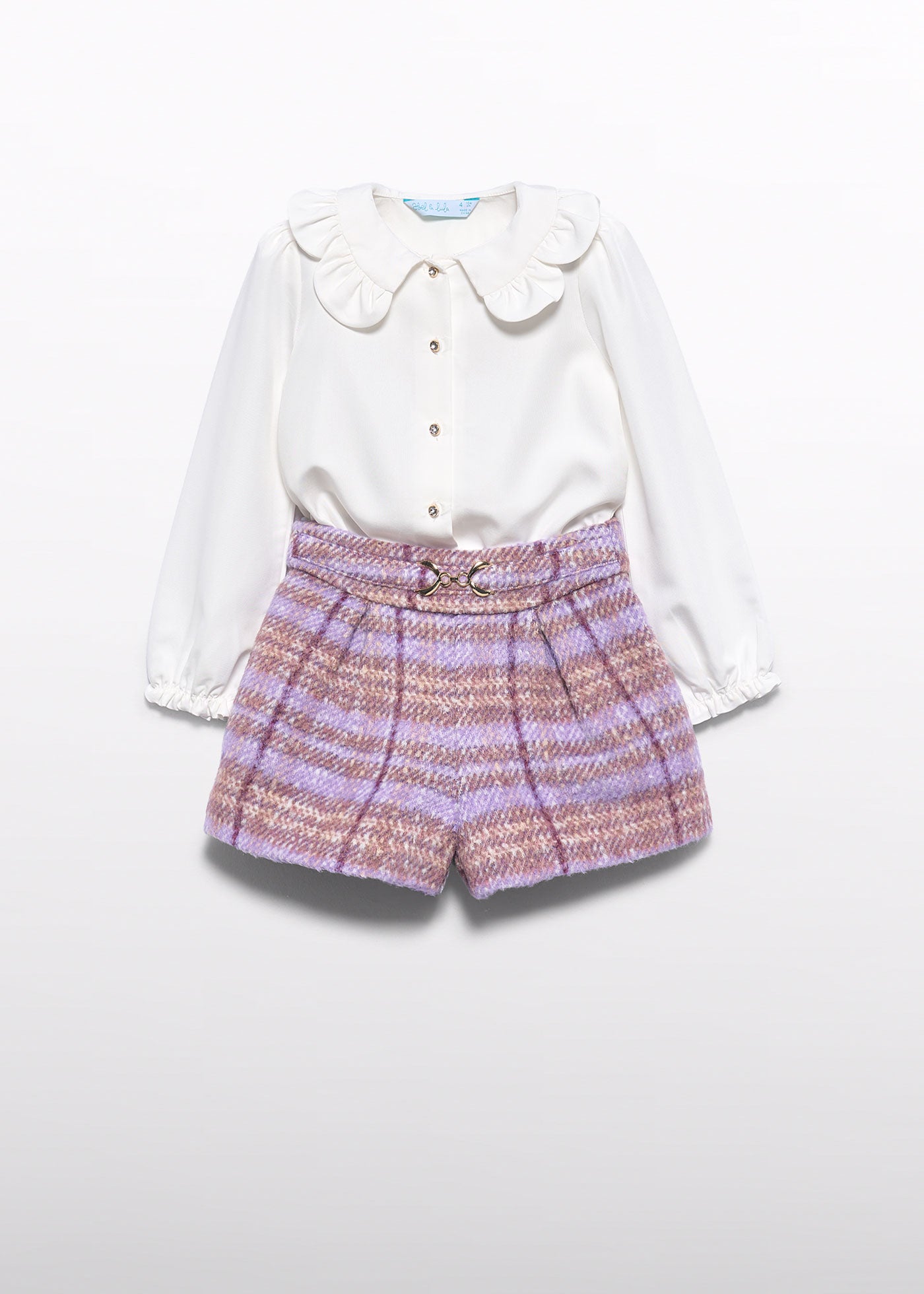 Conjunto de bermuda cuadros lila para niña Abel & Lula 05747 - imagen 4