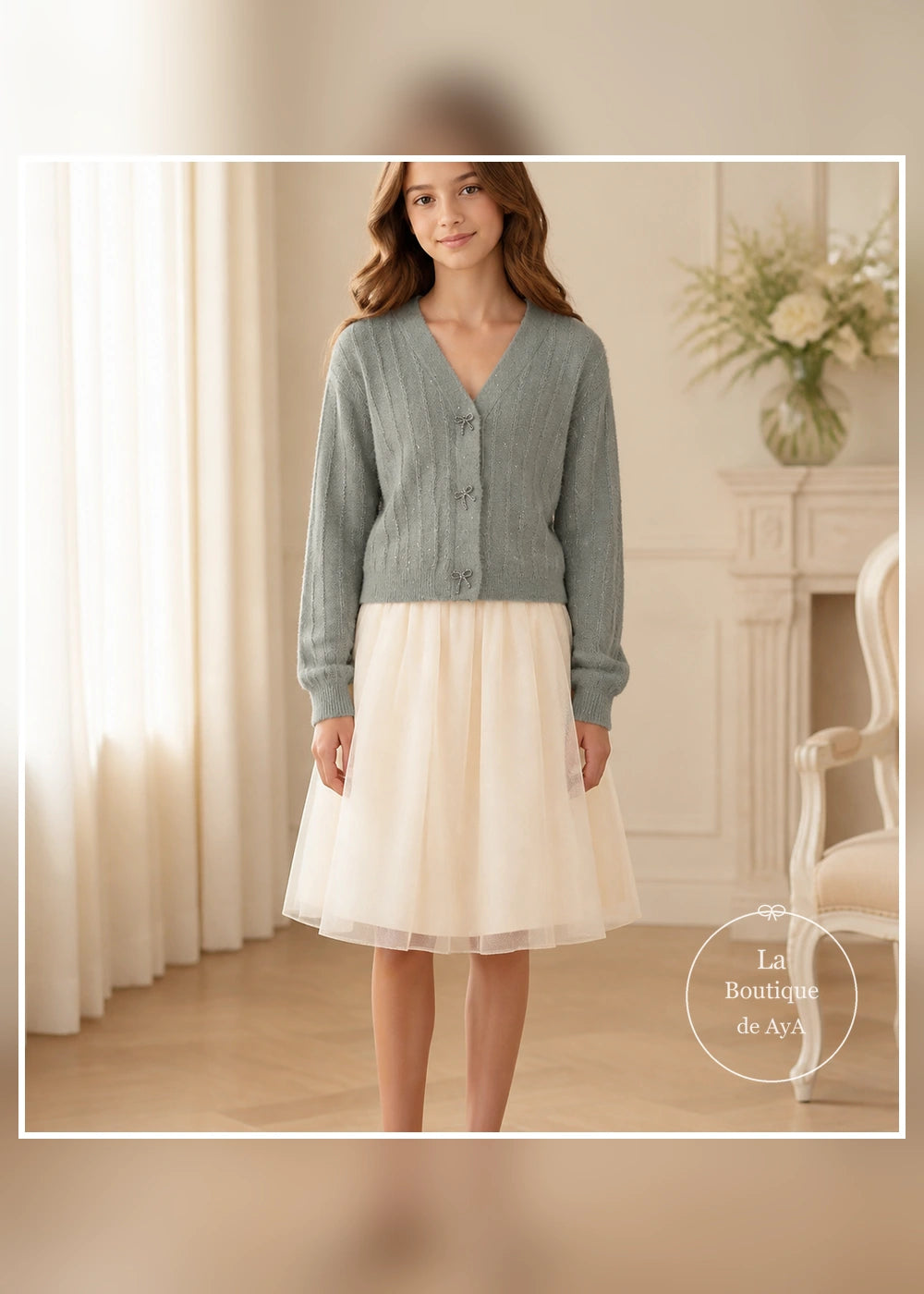 Rebeca de punto con lentejuelas acero vigoré para niña Mayoral 07345-028 - modelo