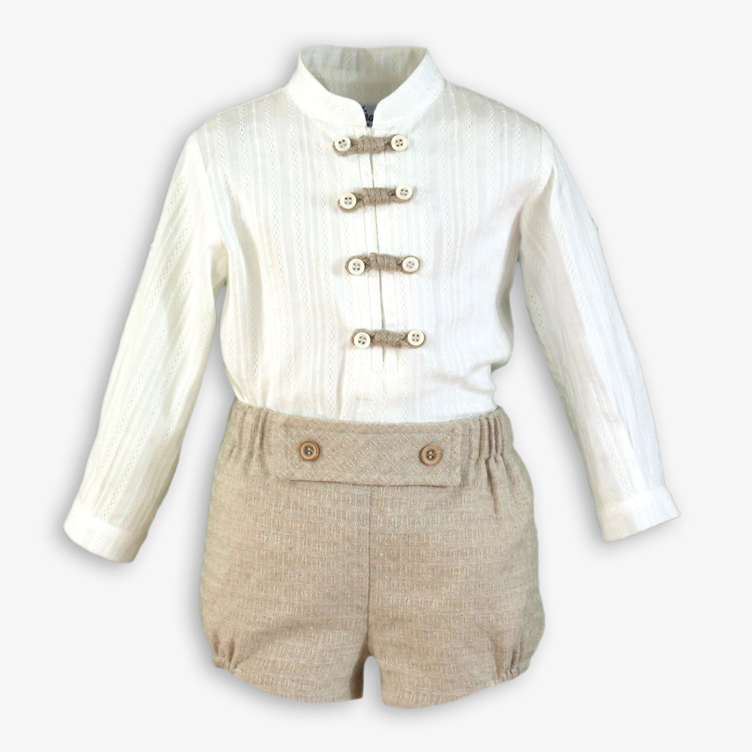 Conjunto camisa pantalon bebe niño beige tostado MIRANDA 0122