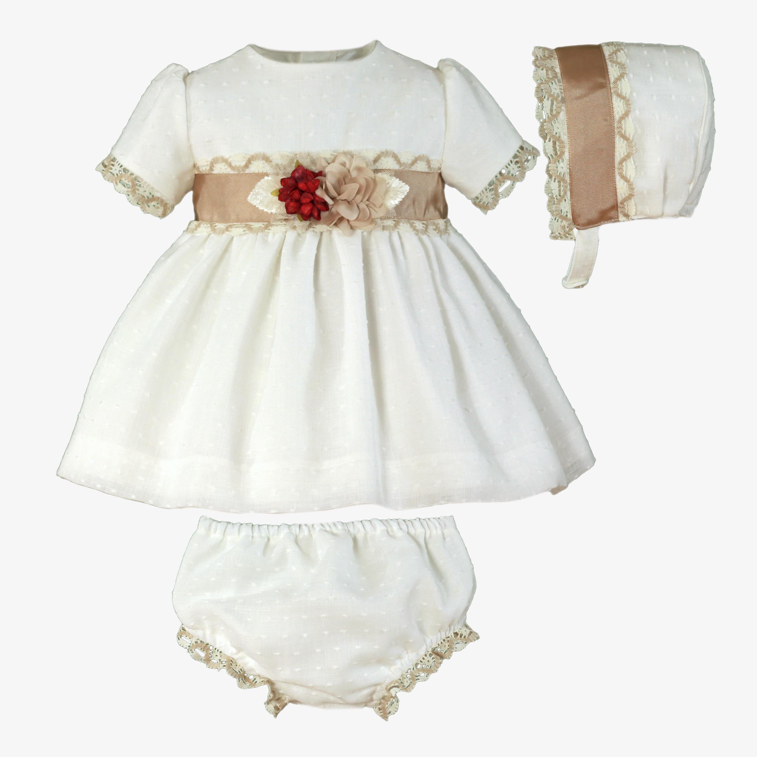 Vestido, braguita y capota bebe niña Miranda 0128