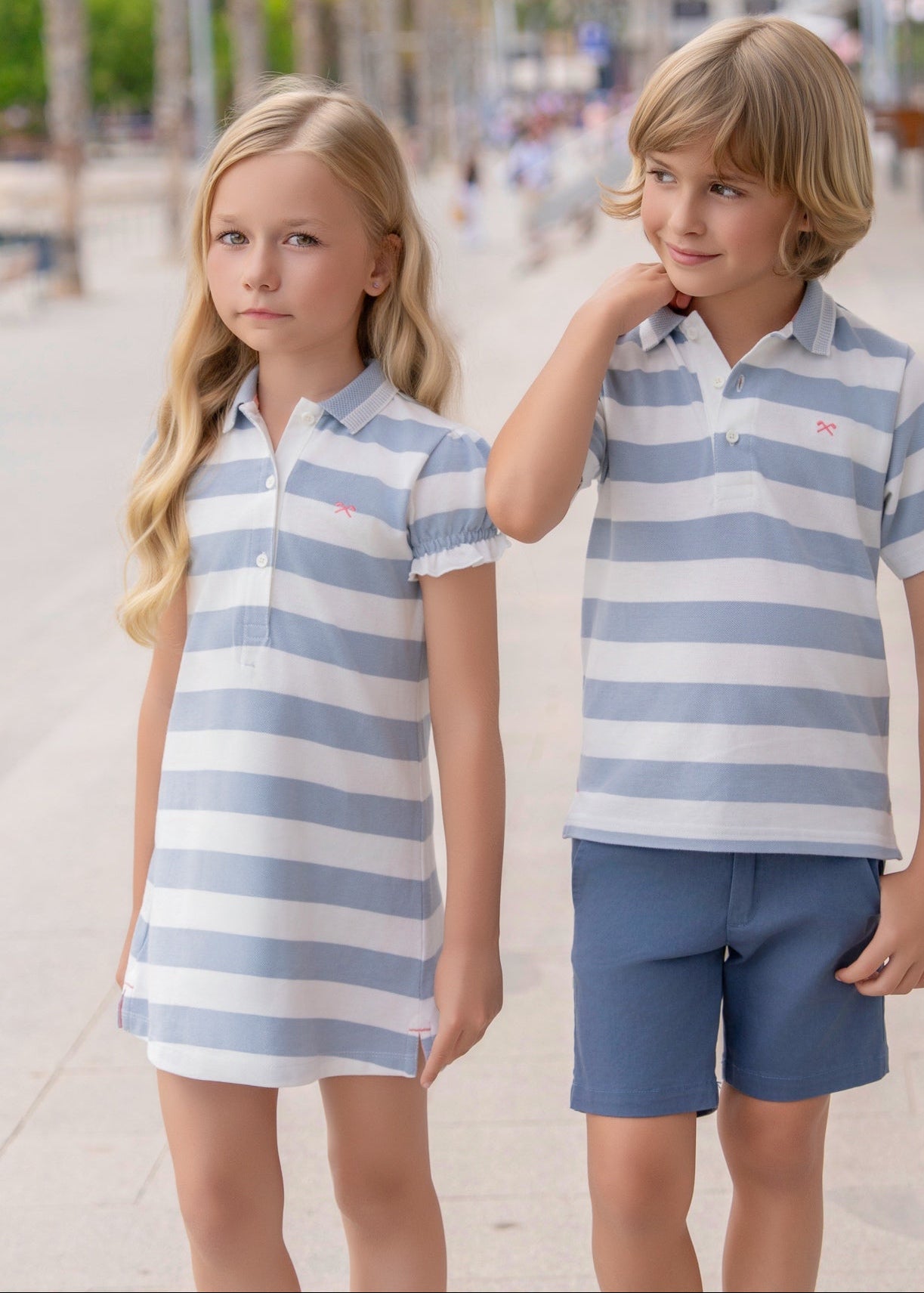 Vestido de niña Nel‑Blu de algodón con rayas y estilo polo, SKU 39/1400/V.