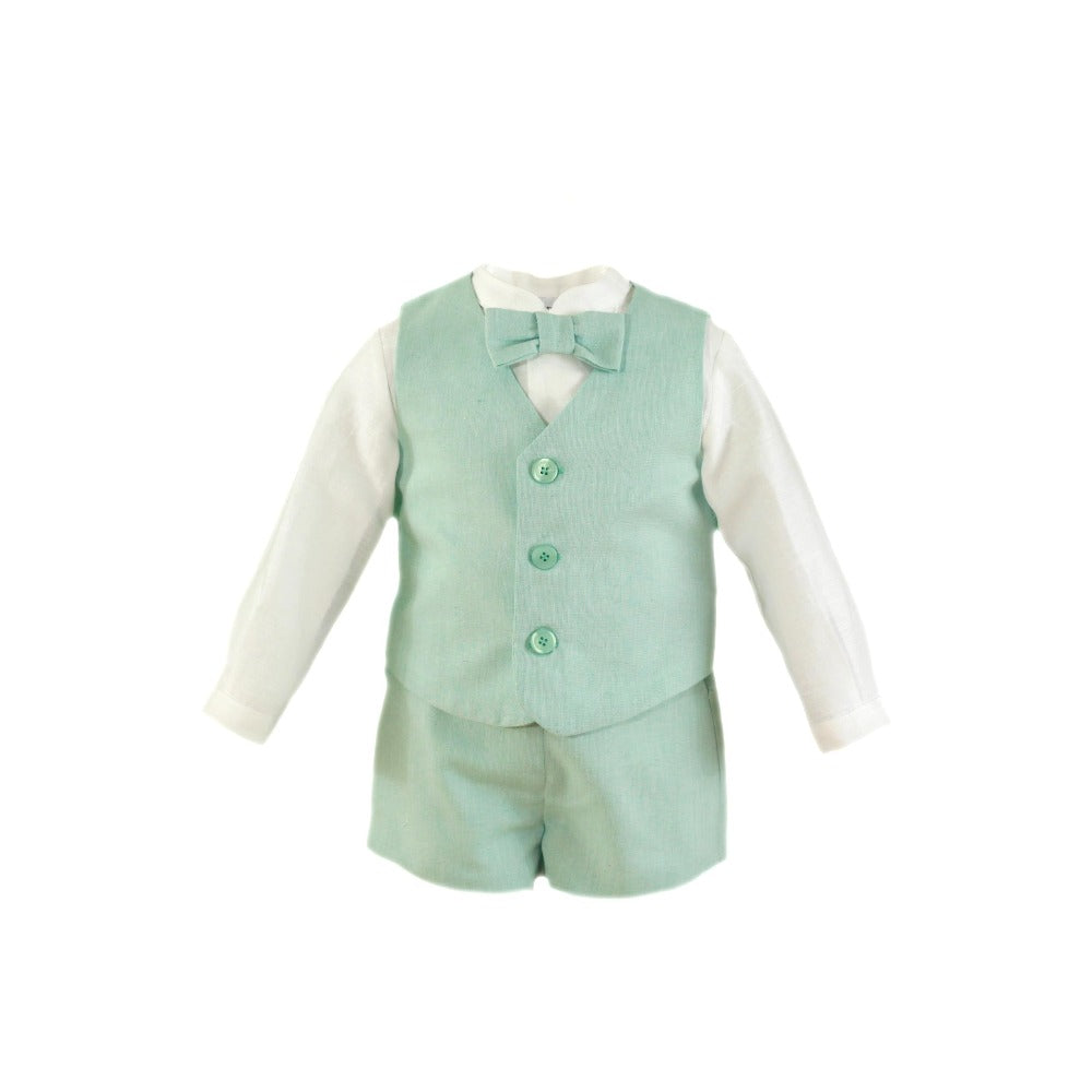 CONJUNTO, CHALECO y PAJARITA BEBE NIÑO VERDE AGUA MIRANDA 0137 - La boutique de AyA Miranda