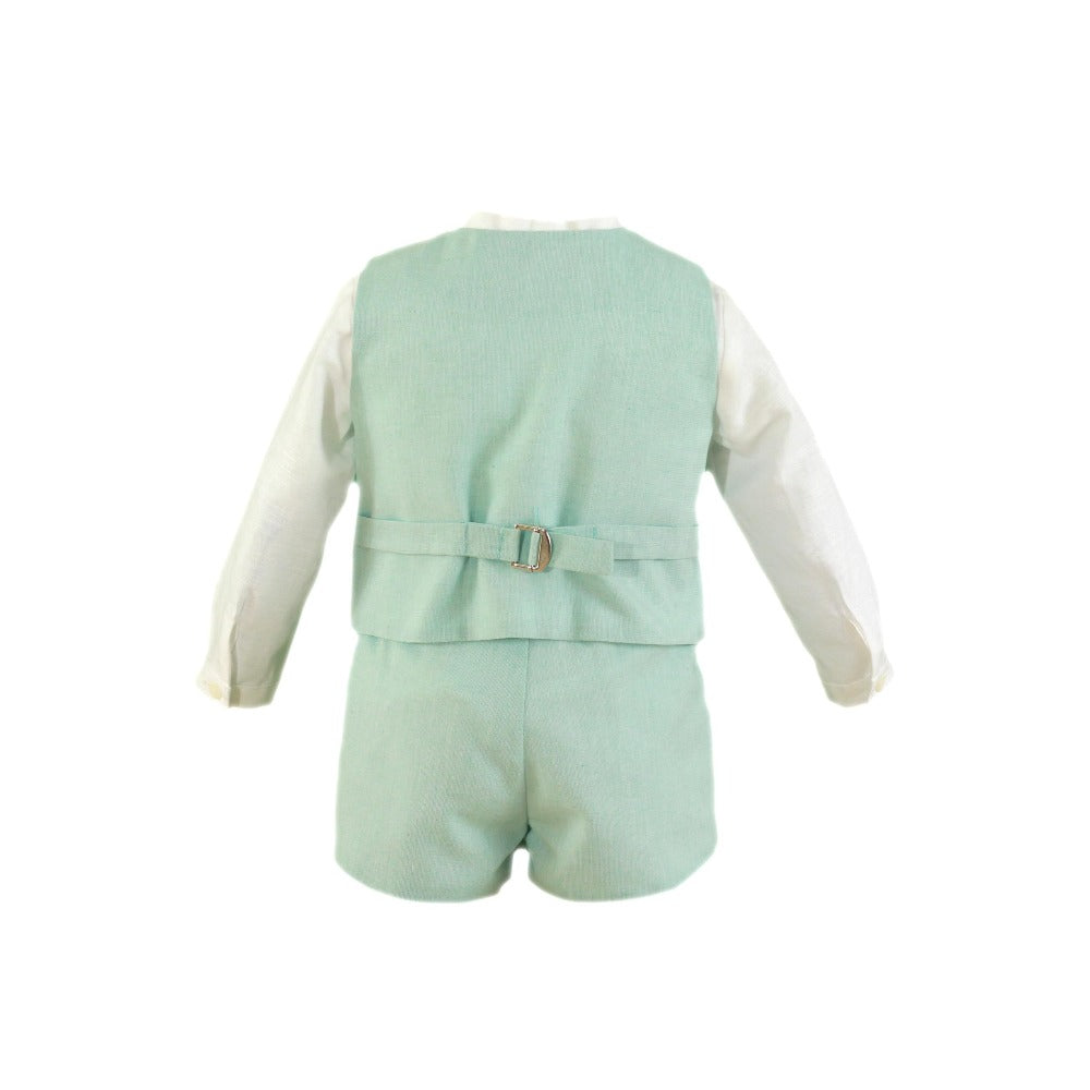 CONJUNTO, CHALECO y PAJARITA BEBE NIÑO VERDE AGUA MIRANDA 0137 - La boutique de AyA Miranda