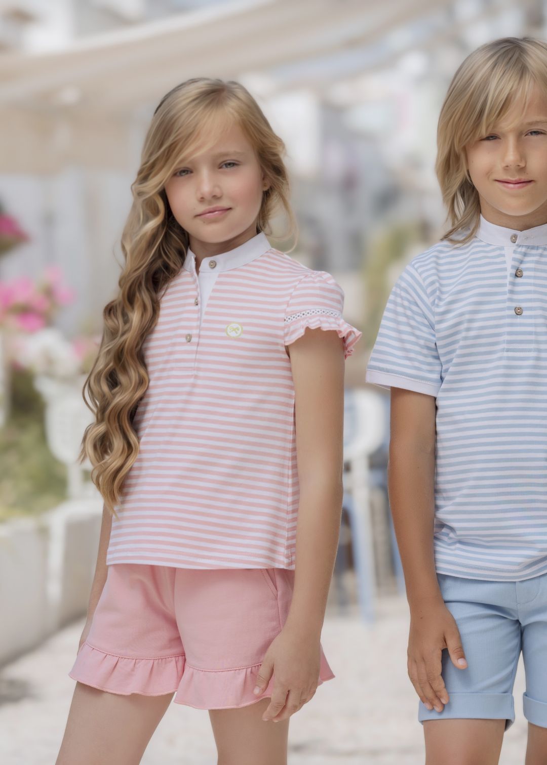 Conjunto rosa a rayas Nel-Blu 1410 con camisa y short - La boutique de AyA NEL-BLU