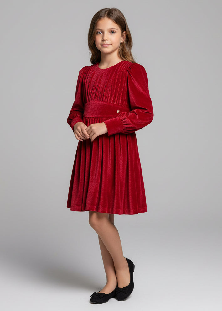 Elegante Vestido Rojo terciopelo glitter 05528 Abel y Lula - La boutique de AyA Abel y Lula