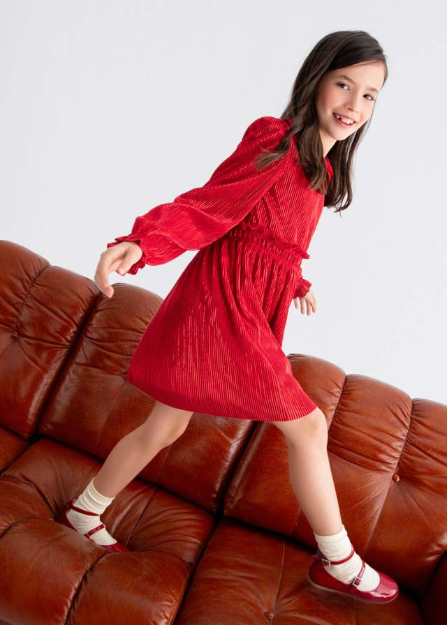 Vestido rojo punto plisado 05530 Abel y Lula