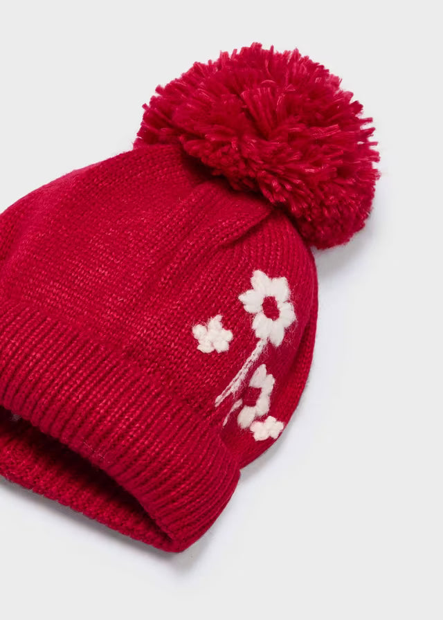 Conjunto gorro bufanda guinda flores 10110 Mayoral