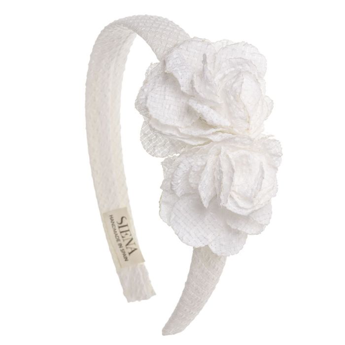 Diadema forrada 2 flores tela Javea blanco 201106372b