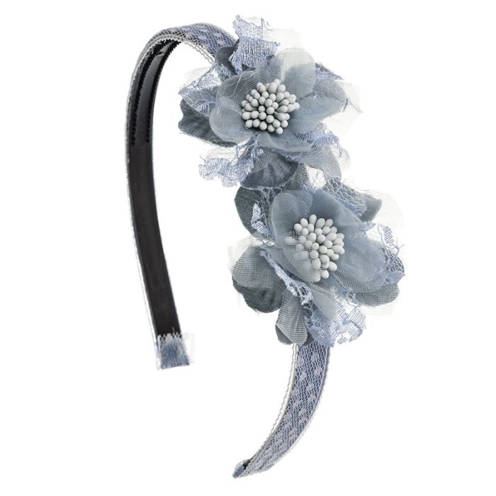 Diadema forrada cinta con 2 flores Auba Azul Francia - La boutique de AyA La Boutique de AyA