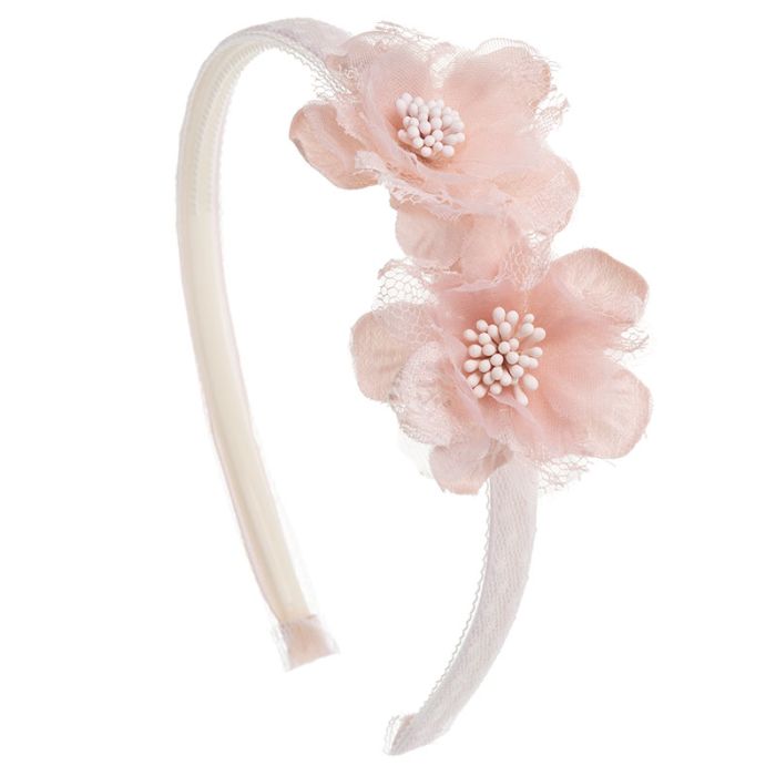 Diadema forrada cinta con 2 flores Auba Salmon - La boutique de AyA La Boutique de AyA