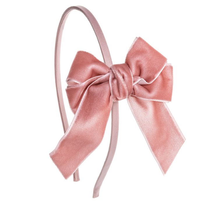 Diadema con lazo cruzado y vagas de terciopelo Rosa Francia Siena - La boutique de AyA Siena