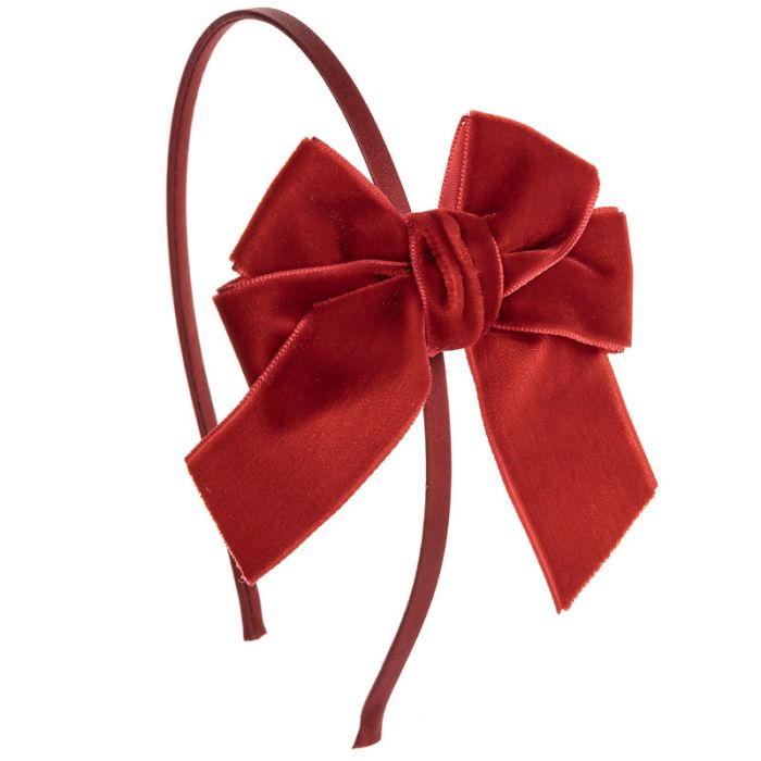 Diadema con lazo cruzado y vagas de terciopelo Rojo Siena - La boutique de AyA Siena