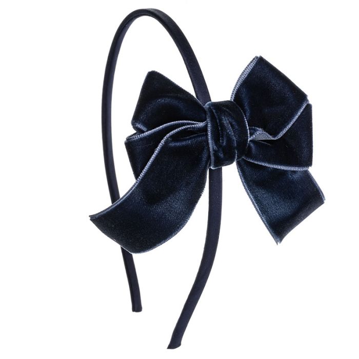 Diadema con lazo cruzado y vagas de terciopelo Azul Marino Siena - La boutique de AyA Siena