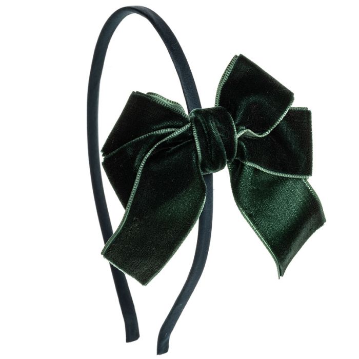 Diadema con lazo cruzado y vagas de terciopelo Verde Botella Siena - La boutique de AyA Siena
