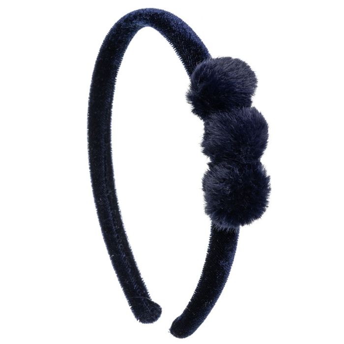 Diadema Velvet con 3 pompones Azul Marino Siena - La boutique de AyA Siena