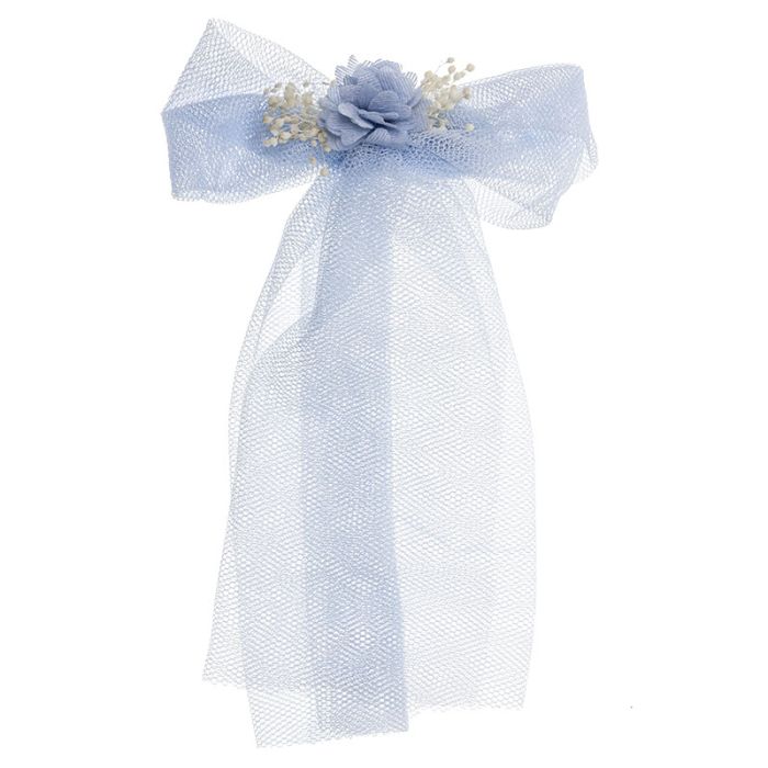 Clip pico-pato lazada tul florecita y gypso Azul cielo - La boutique de AyA La Boutique de AyA