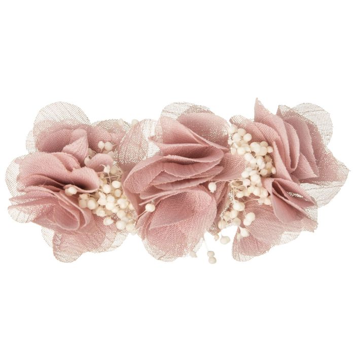 Pequeño tocado de florecitas de bambula sobre clip Rosa francia