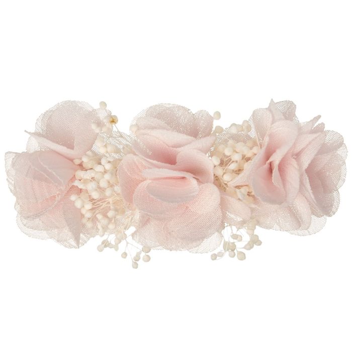 Pequeño tocado de florecitas de bambula sobre clip Rosa Pastel - La boutique de AyA La Boutique de AyA