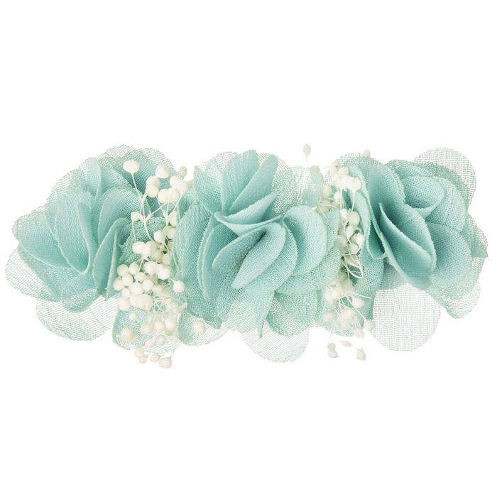 Pequeño tocado de florecitas de bambula sobre clip Verde Mar - La boutique de AyA La Boutique de AyA