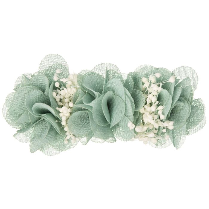 Pequeño tocado de florecitas de bambula sobre clip Verde Pastel - La boutique de AyA La Boutique de AyA