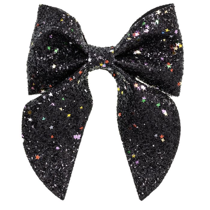 Lazo grande Negro de glitter con clip pico-pato Siena - La boutique de AyA Siena