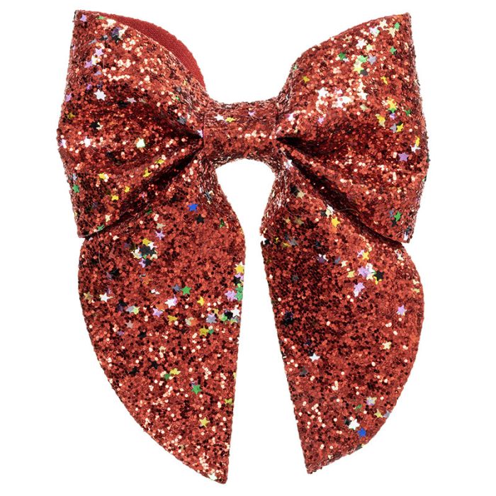 Lazo grande Rojo de glitter con clip pico-pato Siena - La boutique de AyA Siena