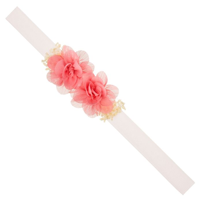 Cinta de pelo para bebé Coral con flores y gypsophila Siena - La boutique de AyA Siena