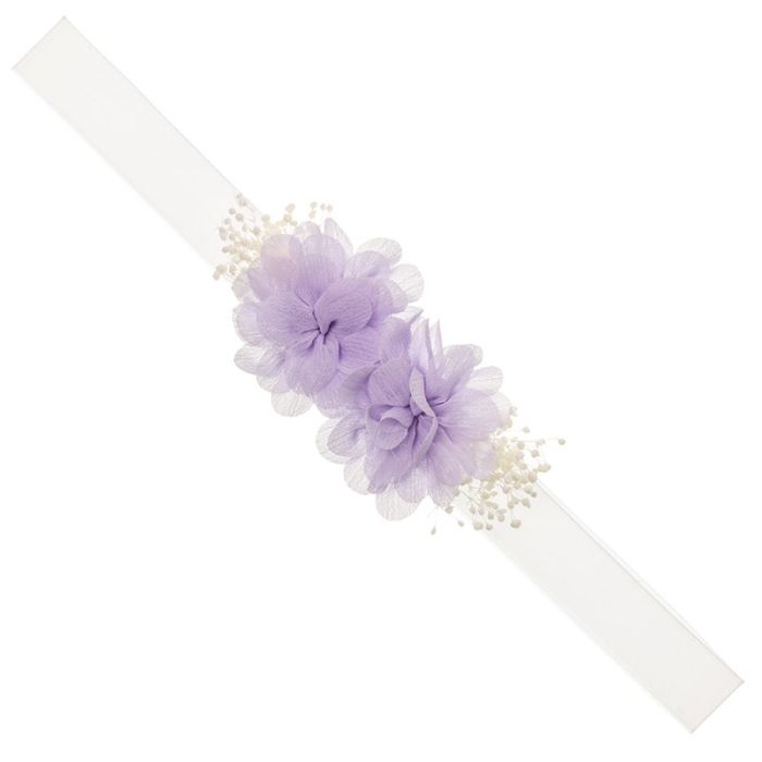 Cinta de pelo Morado Claro para bebé con flores y gypsophila Siena - La boutique de AyA Siena