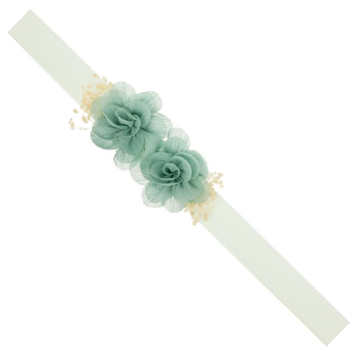 Cinta de pelo Verde Mar para bebé con flores y gypsophila Siena - La boutique de AyA Siena