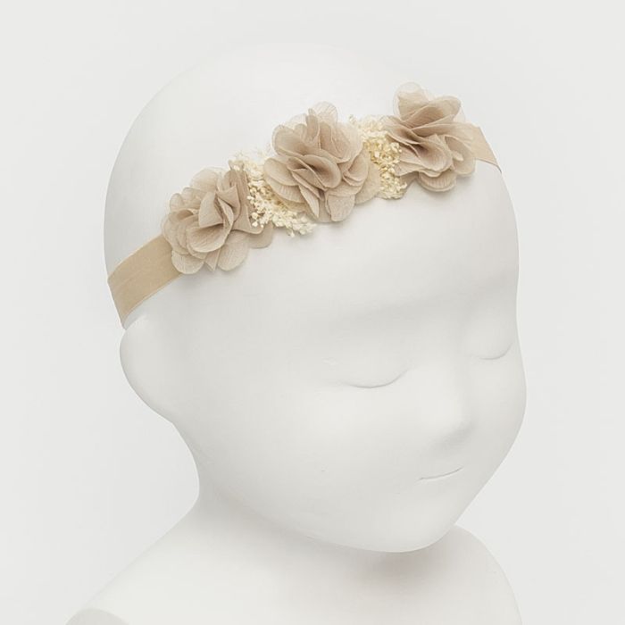 Cinta de bebécon 3 flores debambula y florseca Beige - La boutique de AyA La Boutique de AyA