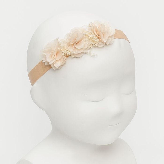 Cinta de pelo Salmon para bebé con flores y gypsophila Siena - La boutique de AyA