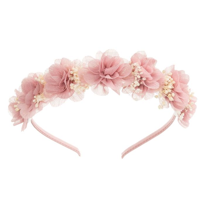 Diadema con flores de bambula y gypsophila Rosa Francia - La boutique de AyA La Boutique de AyA