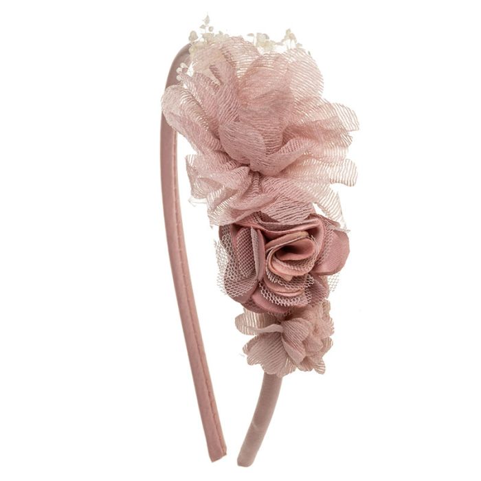 Diadema con flores de texturas combinadas y gypsophila Rosa Francia - La boutique de AyA La Boutique de AyA