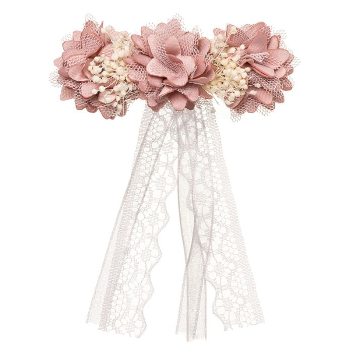 Pasador pelo con flores zoe y gypso con cintas Rosa Francia