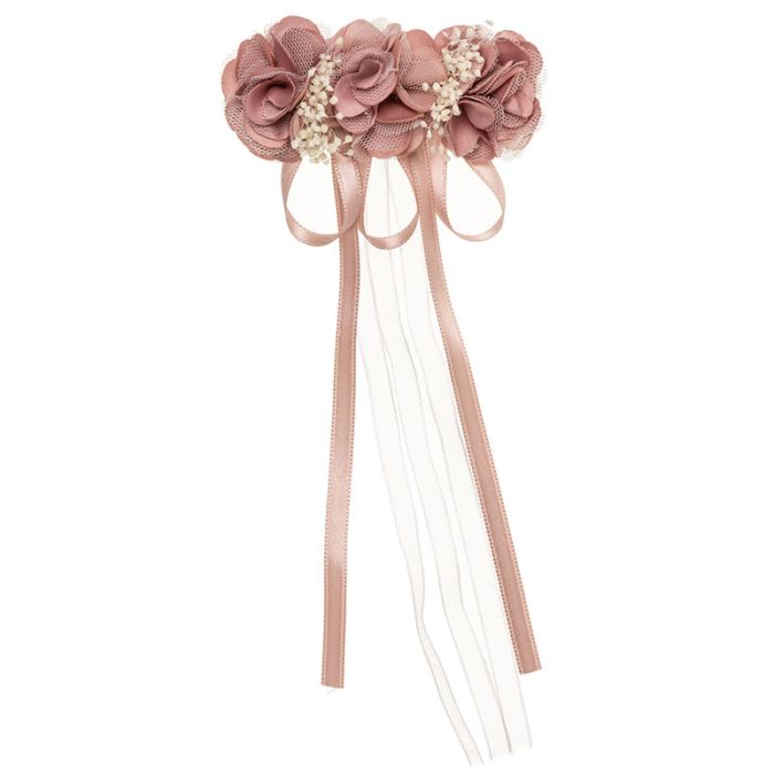 Pasador flores cora, gypsophila y cinta blanca Rosa Francia - La boutique de AyA La Boutique de AyA
