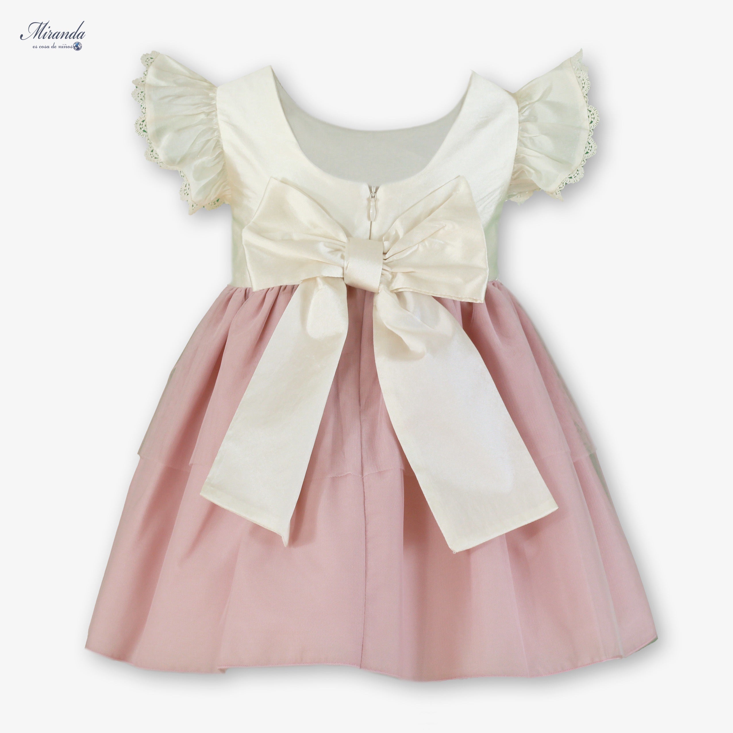 Vestido de Ceremonia Infantil Blanco y Rosa con Volantes – Miranda 0224