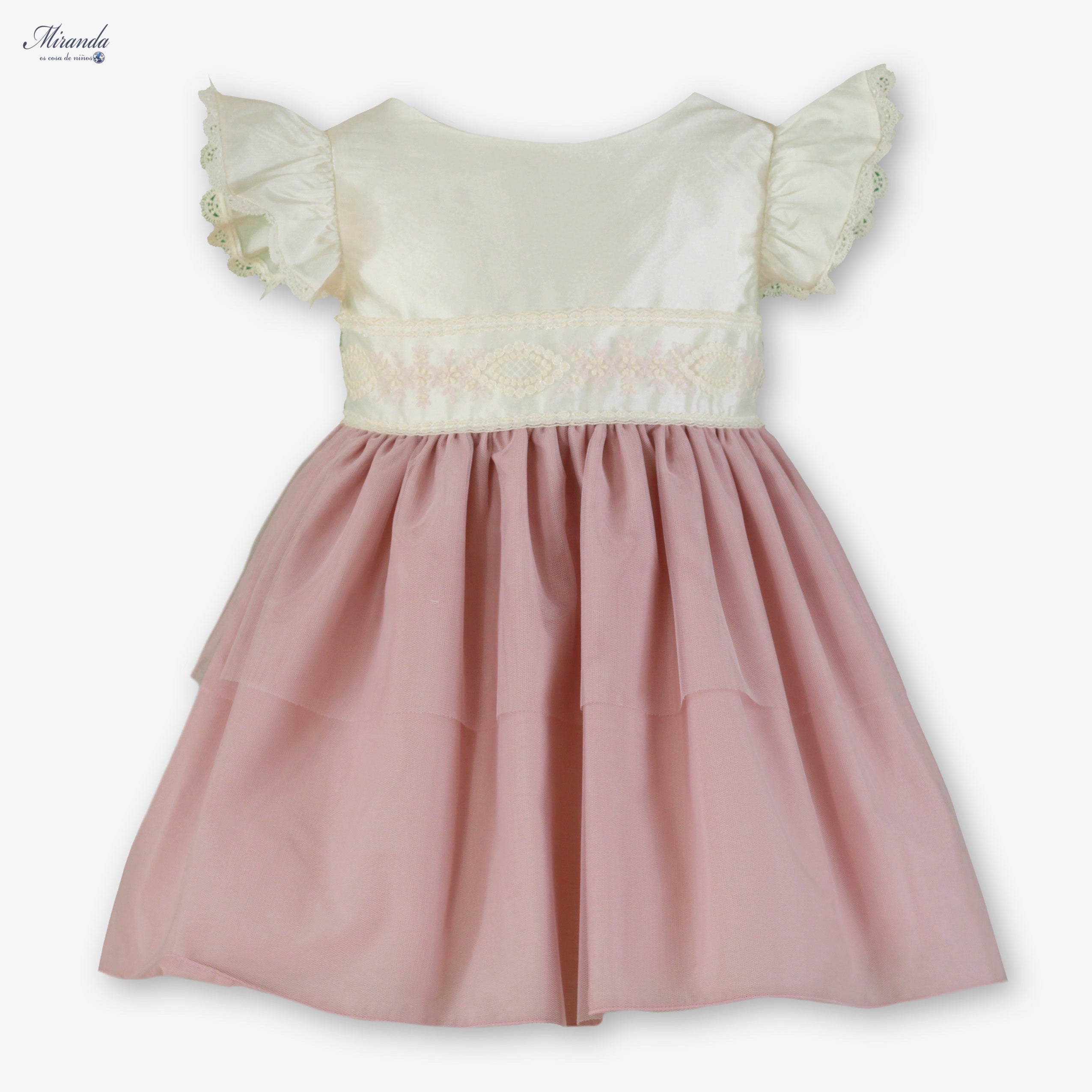 Vestido de Ceremonia Infantil Blanco y Rosa con Volantes – Miranda 0224