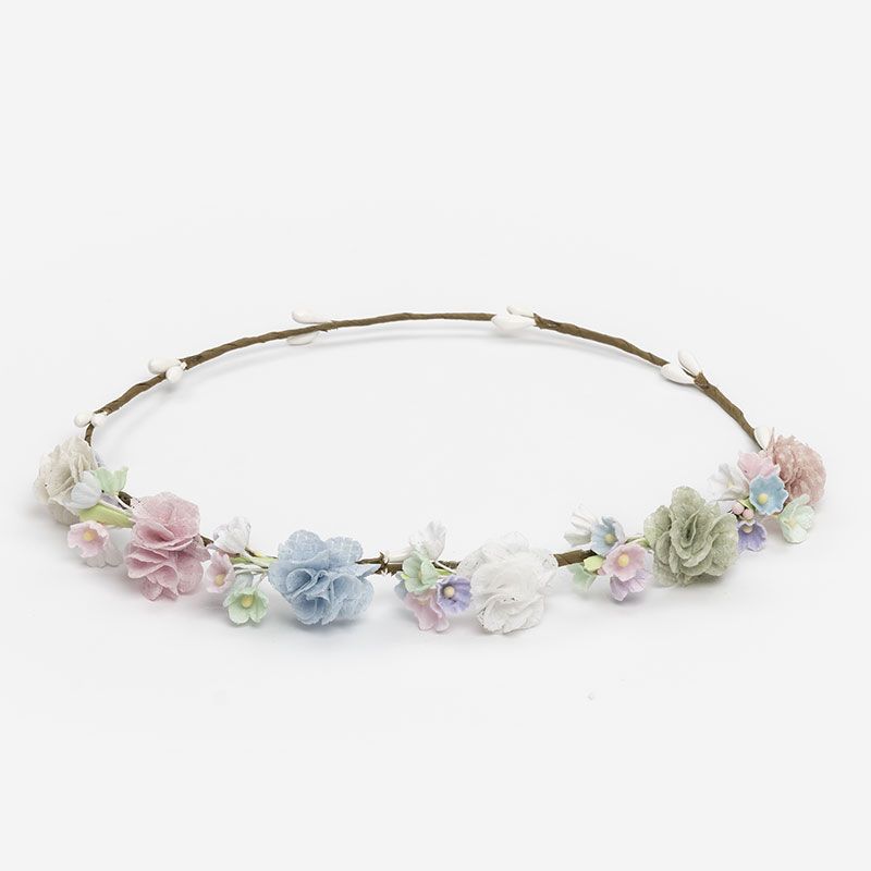 Corona de Flores de Tela Pastel para Niña | Accesorio Ceremonia y Arras