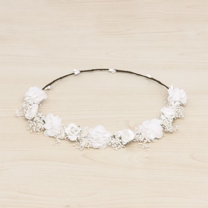 Corona con flores Blanca combinadas y gypsophila Siena - La boutique de AyA Siena