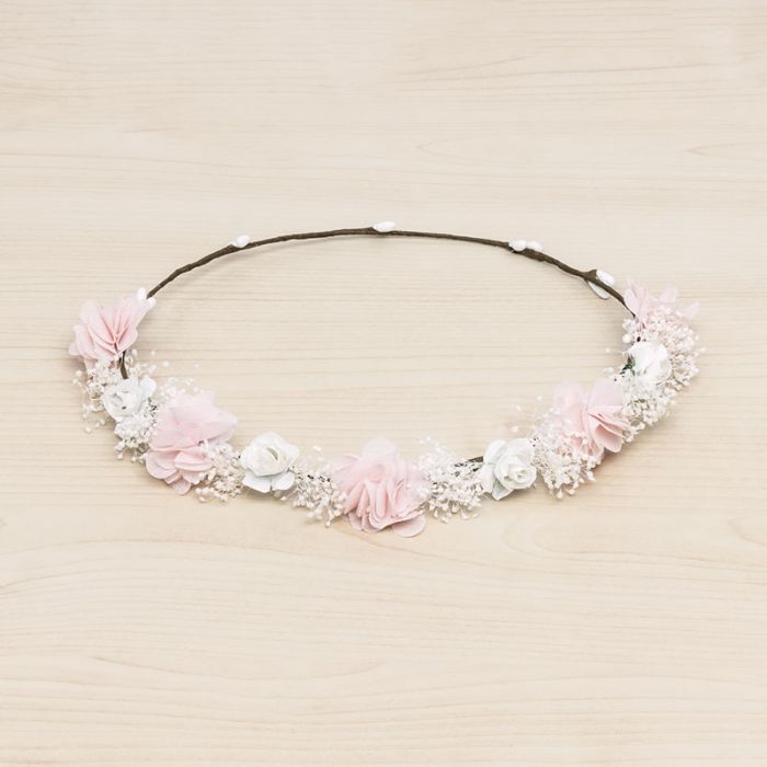 Corona con flores Rosa Pastel combinadas y gypsophila Siena - La boutique de AyA
