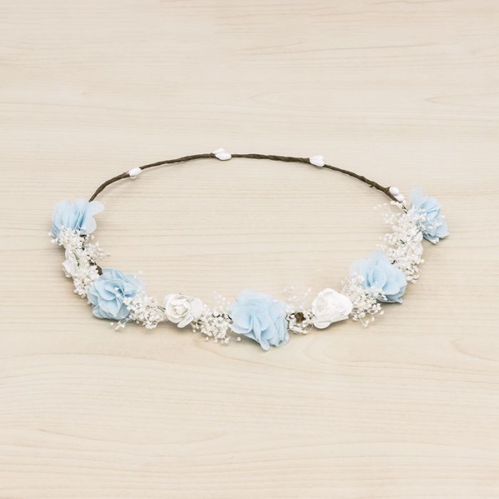 Corona con flores Azul Pastel combinadas y gypsophila Siena - La boutique de AyA Siena