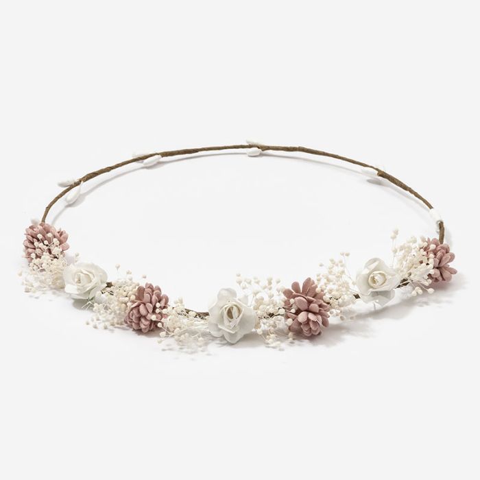 Corona Rosa Francia con florecitas Elia, rositas y flor seca - La boutique de AyA